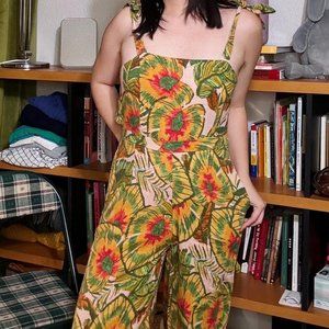 Cynthia Rowley Women's Small Green Printed Sleeveless Wide Leg Jumpsuit